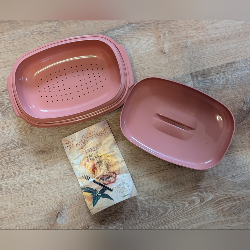 Vintage 1992 Pink Tupperware Microwave 6 Cup Steamer Set